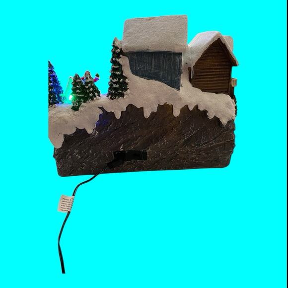 Gerson Alpine Village Christmas Castle Musical Revolving Tree Skiers Lighted - Picture 5 of 11